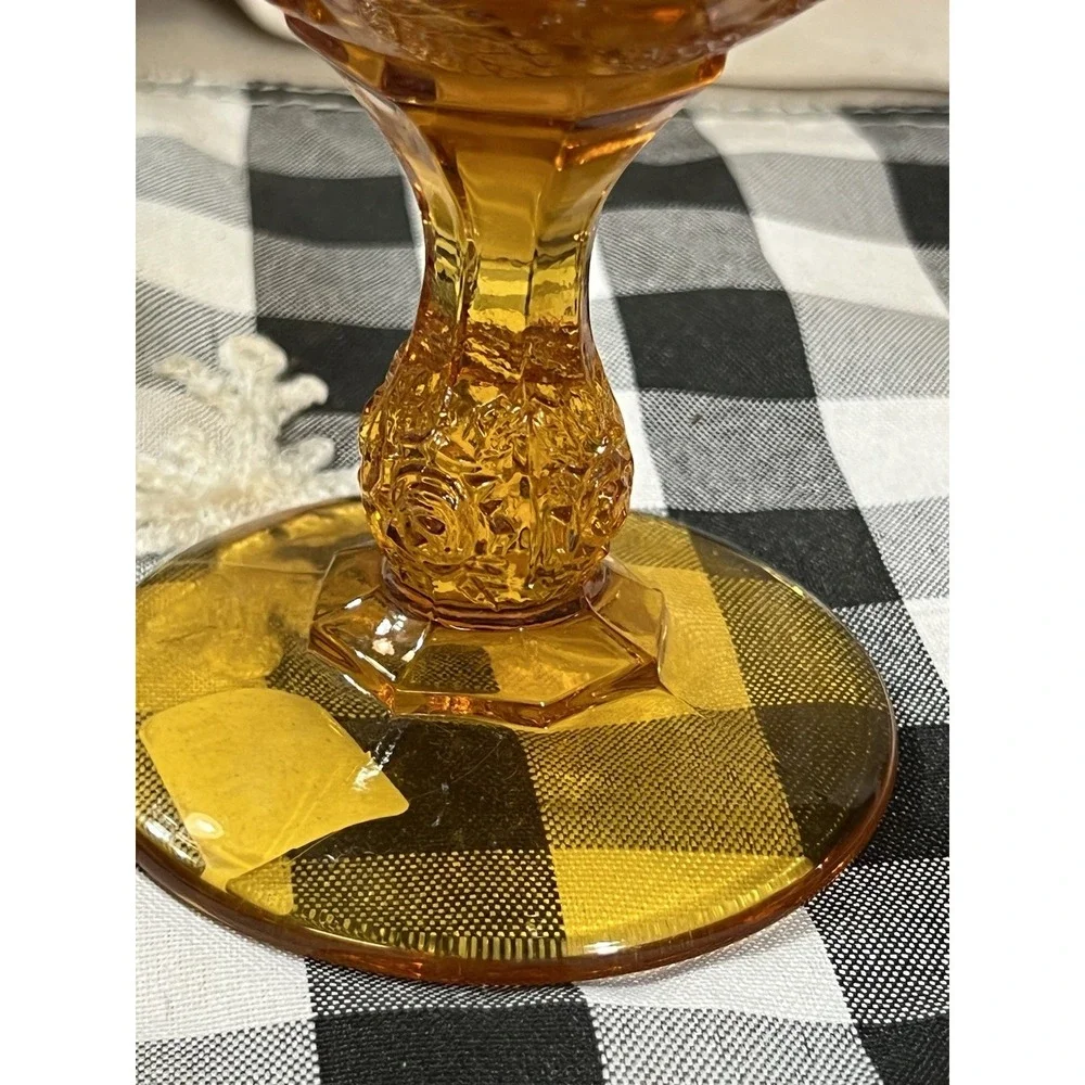 GORGEOUS VTG ROSE OVAL AMBER DEPRESSION GLASS GOBLET‎  6.5